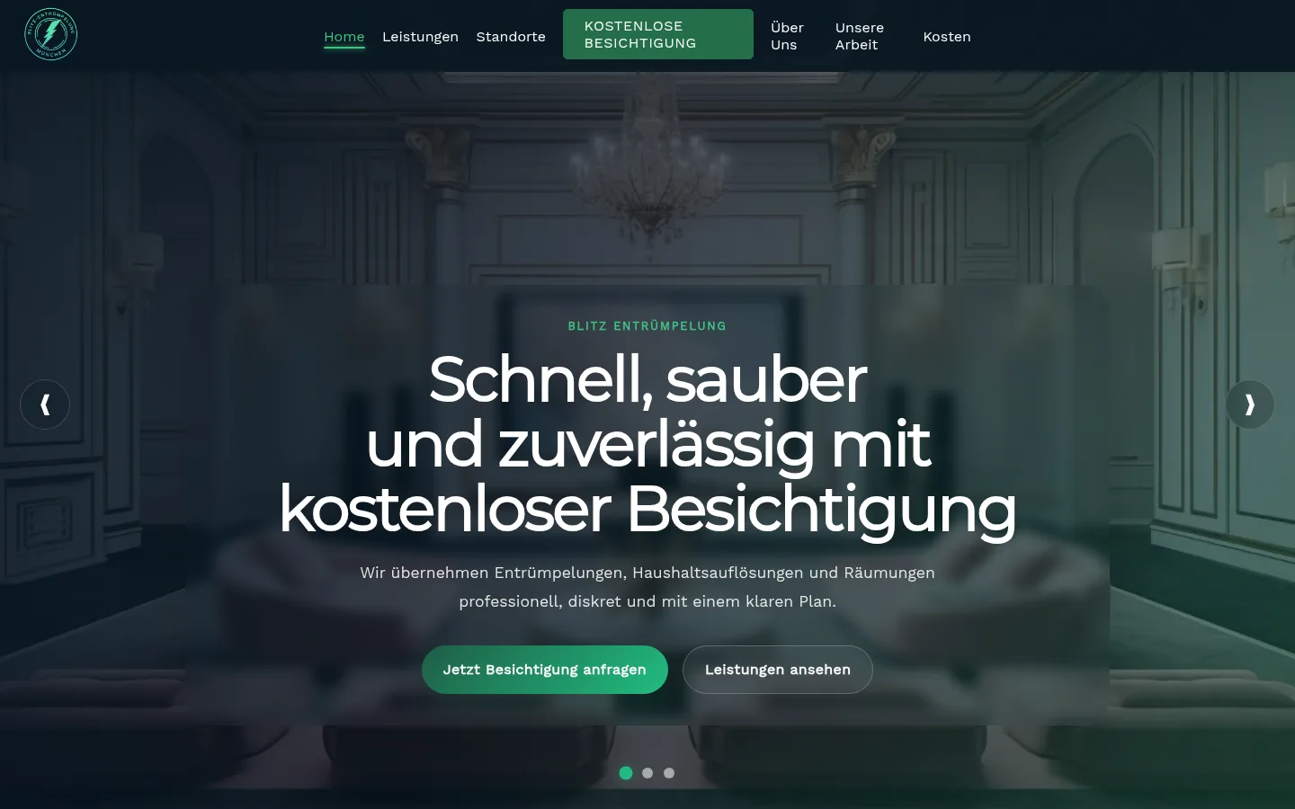 Startseite der von Thaevenweb gestalteten Website für Blitz Entrümpelung